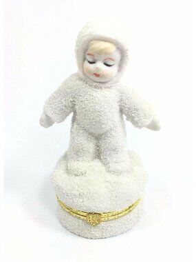 Trinket Box Porcelain Hinged Little Girl in Snowsuit Unmarked 2-3/4" x 4-3/4"